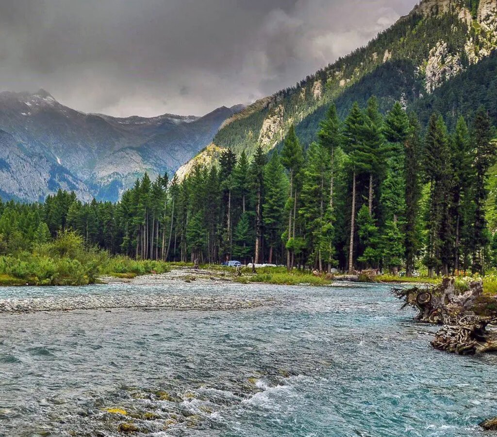 Traveler trekking through the lush green meadows of Kumrat Valley, Pakistan