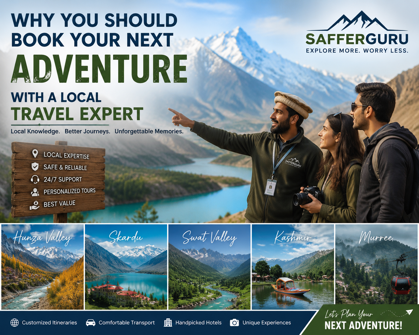 Local travel expert guiding tourists through Pakistan’s mountain destinations including Hunza, Skardu, Swat Valley, Kashmir, and Murree for a customized adventure tour.